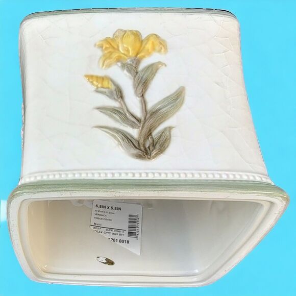 Croscill Crackle Glaze Raised Flowers Veronica Bath Ceramic Tissue Box Cover - Picture 9 of 11